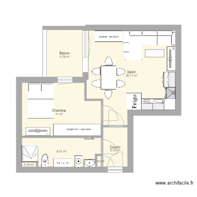 appartement 2 pièces. Plan de 0 pièce et 0 m2