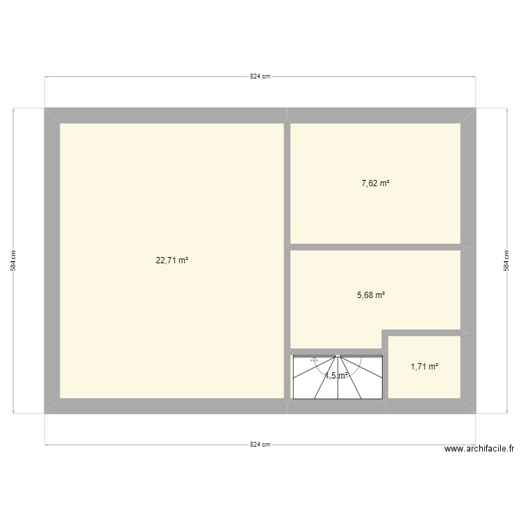 RDC V.2. Plan de 5 pièces et 39 m2