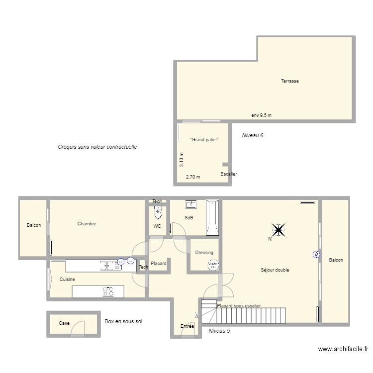 Besseyre 45. Plan de 14 pièces et 138 m2