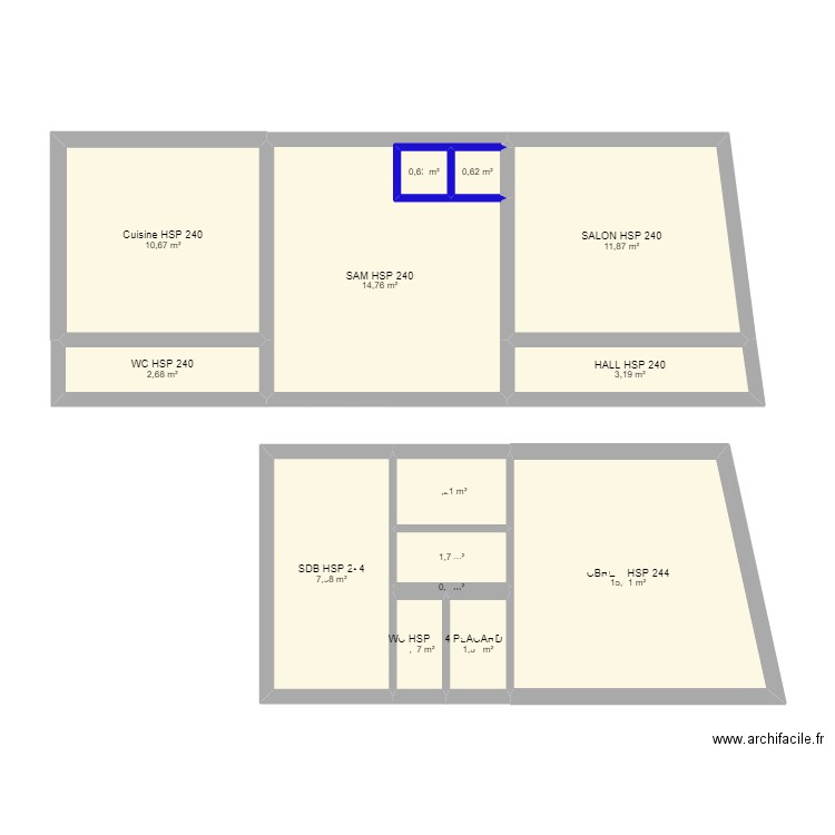 2r turgot. Plan de 14 pièces et 75 m2