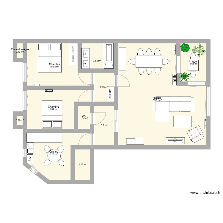Appart. Plan de 12 pièces et 85 m2