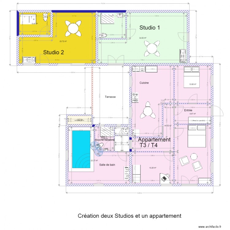 Modif 3 logements. Plan de 0 pièce et 0 m2