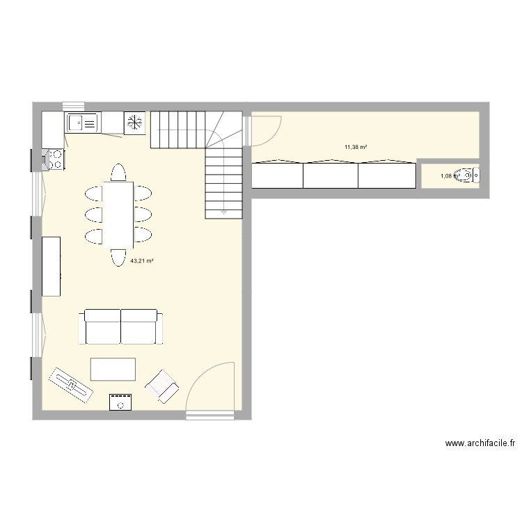 Maison Penne CDM. Plan de 3 pièces et 56 m2