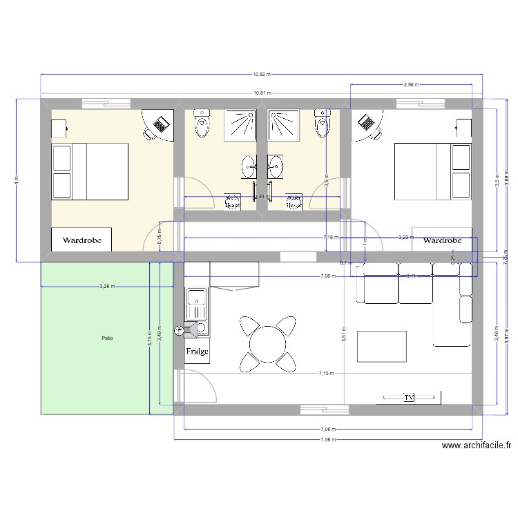 Manager villa V2. Plan de 3 pièces et 19 m2
