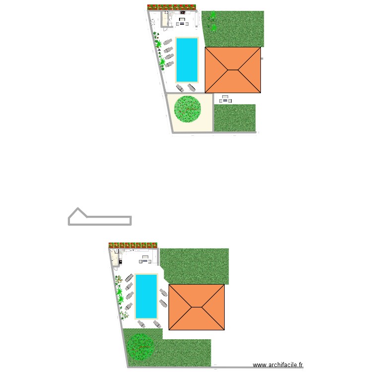 piscine 10X5. Plan de 4 pièces et 92 m2