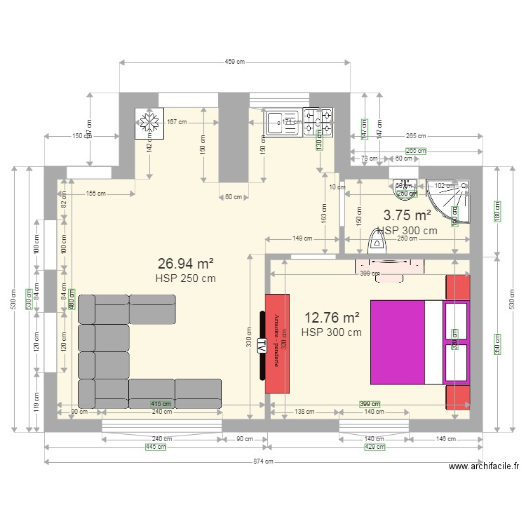 plan studio 2. Plan de 0 pièce et 0 m2