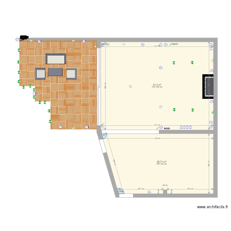 Plan salon terrasse électrité. Plan de 2 pièces et 67 m2