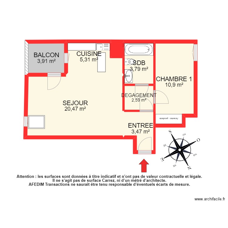 bi9981. Plan de 9 pièces et 51 m2