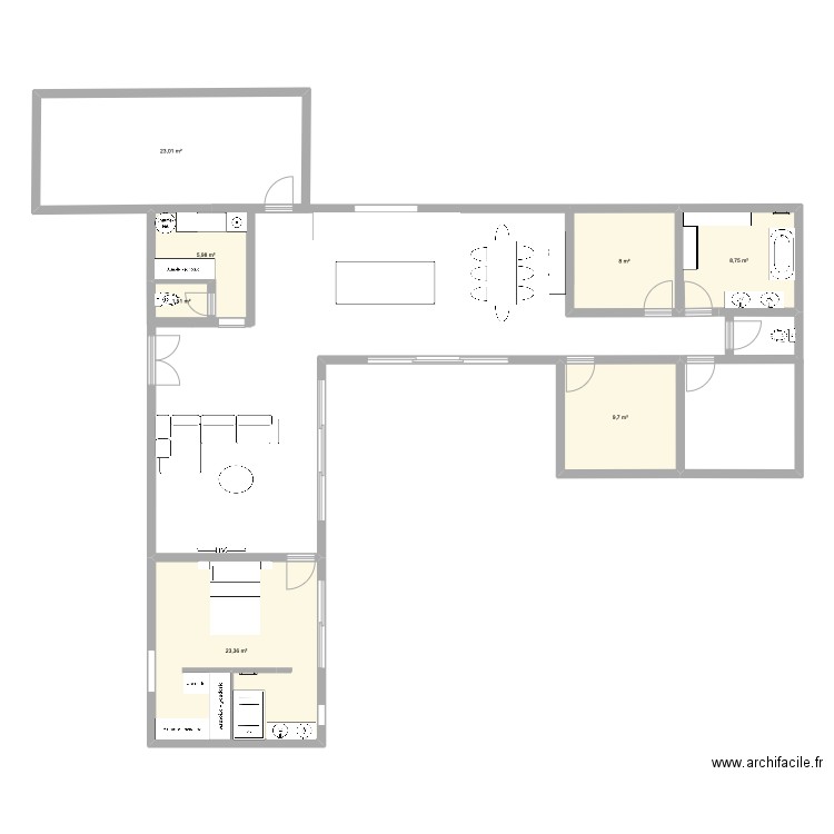 Semeac. Plan de 7 pièces et 80 m2