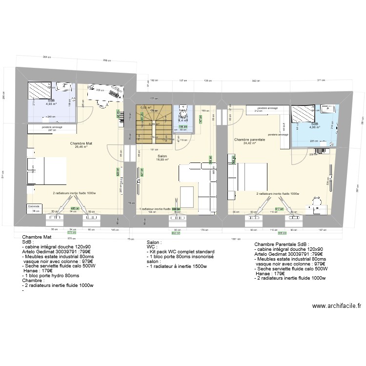 Maison BASE à aménager avec sanitaires et cuisine. Plan de 16 pièces et 253 m2