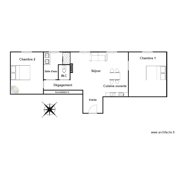 Plan projeté DA SILVA. Plan de 6 pièces et 65 m2