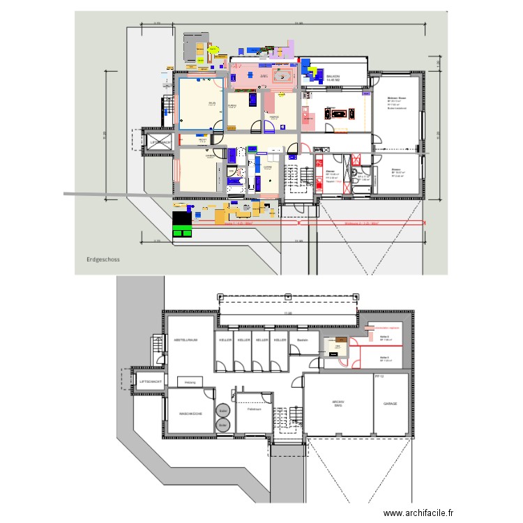 Worben meuble actuel et commander. Plan de 9 pièces et 107 m2