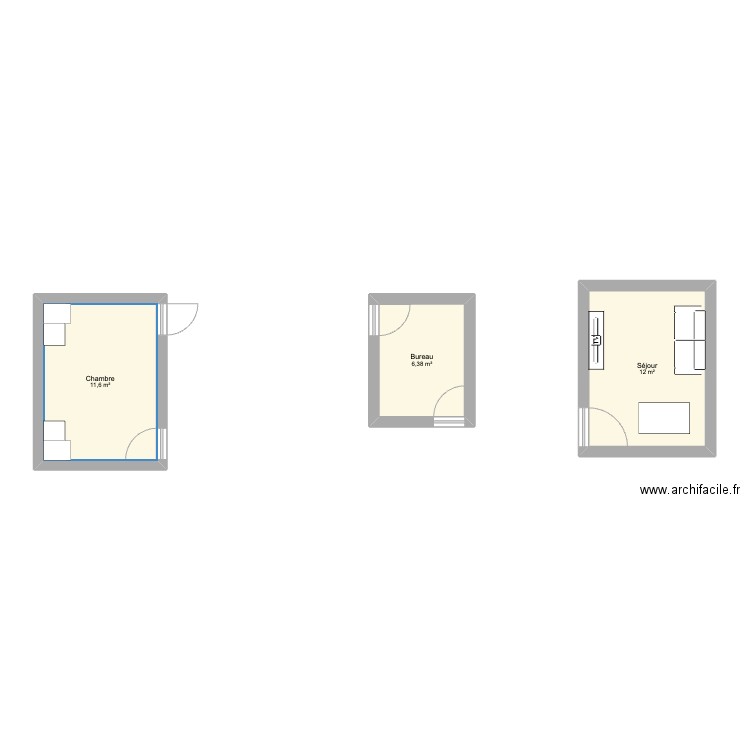 Appart final. Plan de 3 pièces et 30 m2