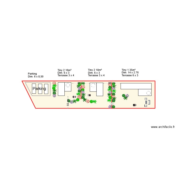 Tiny house - Vue d'ensemble. Plan de 2 pièces et 8 m2