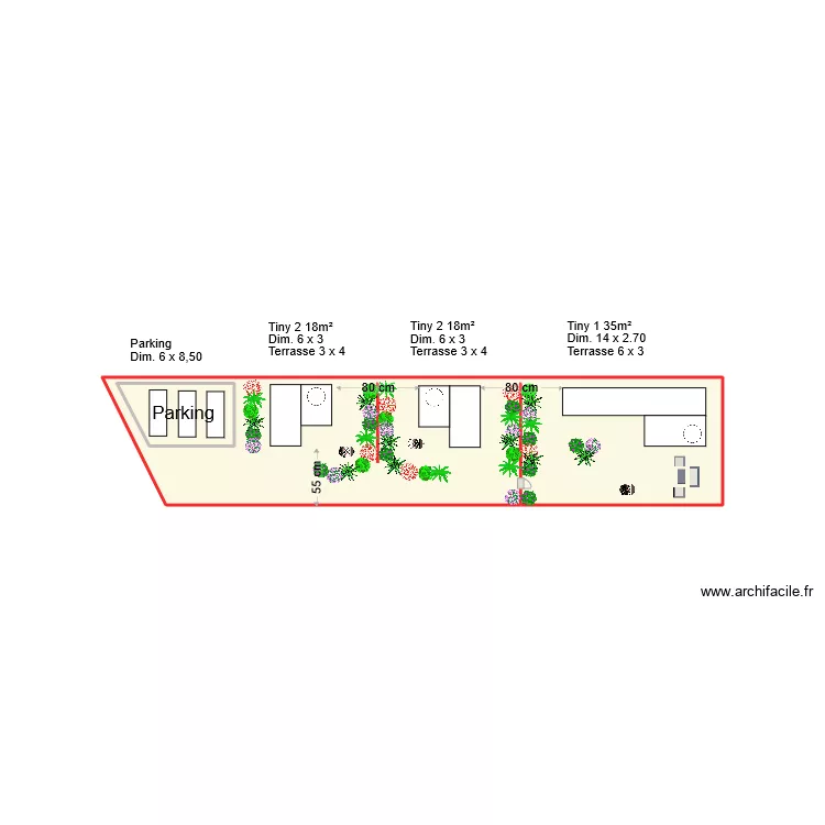Tiny house - Vue d'ensemble. Plan de 