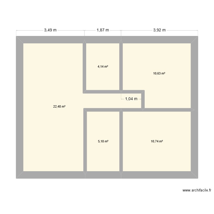 Plan maison T2 version 2. Plan de 5 pièces et 53 m2