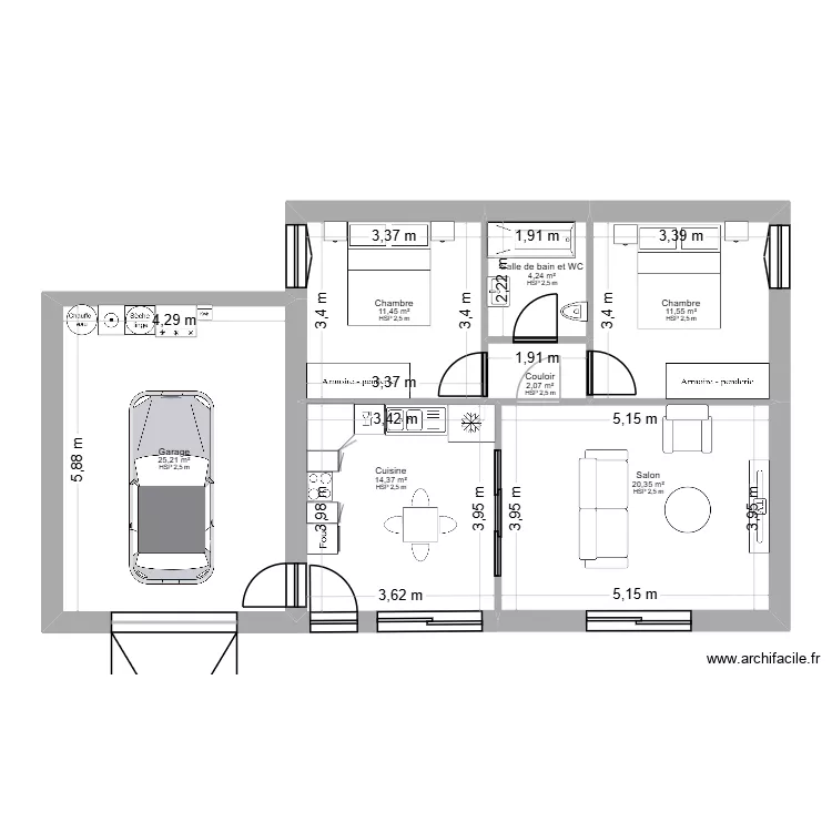 Maison 2 chambres. Plan de 