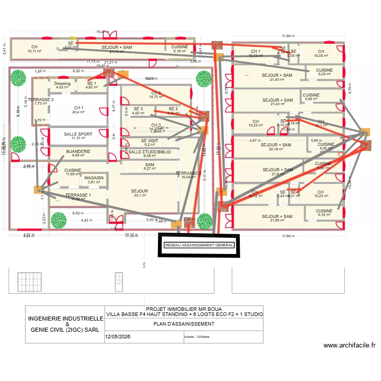 PLAN D'ASSAINISSEMENT. Plan de 44 et 442 m² PLAN D'ASSAINISSEMENT. Plan de 44 et 442 m²