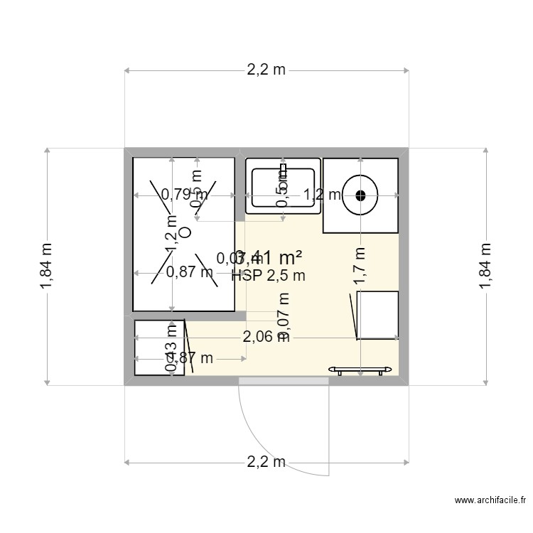 SDB MM 2. Plan de 1 pièce et 3 m2