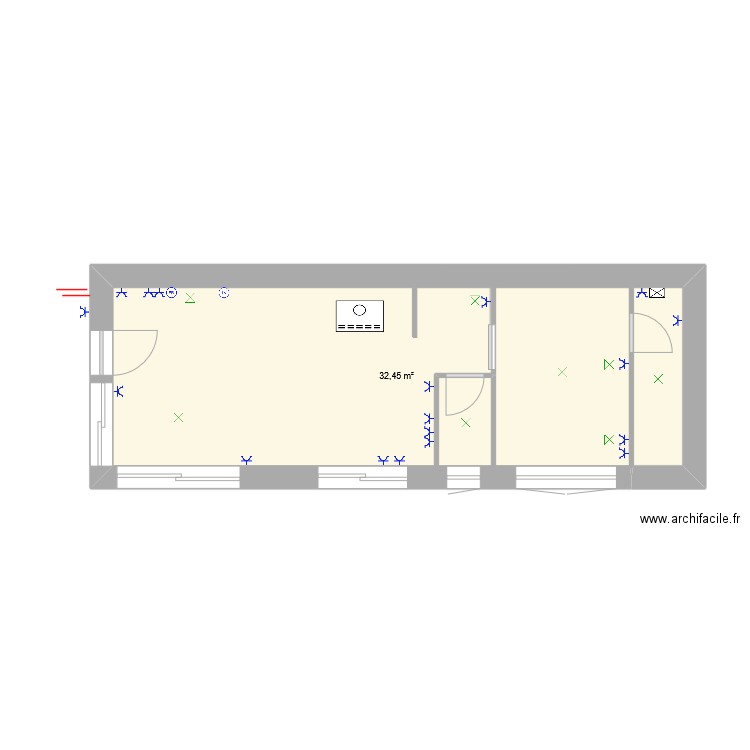 Annexe étable 2. Plan de 1 pièce et 32 m2