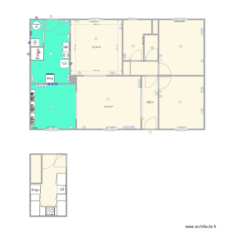 V10. Plan de 16 pièces et 91 m2