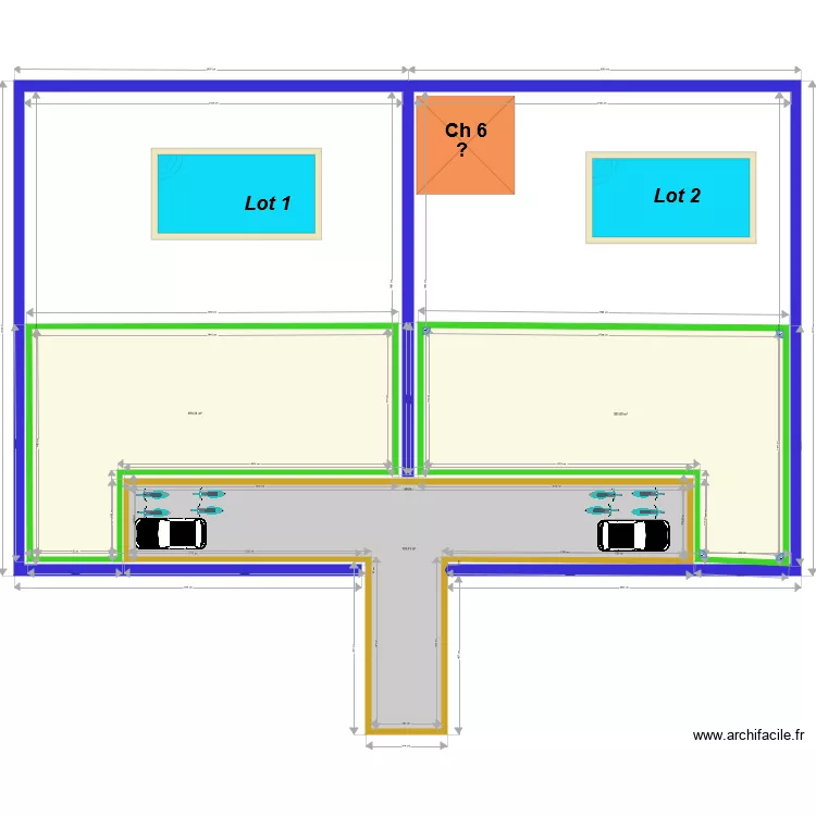 2 Villas Bali  25 m X 20 m. Plan de 