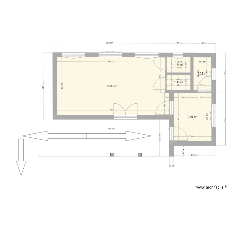 Hôpital de Rutovu - Bâtiment existant. Plan de 5 pièces et 37 m2