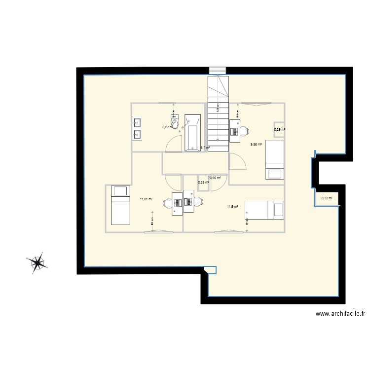 Maison Béranger version combles V3. Plan de 9 pièces et 168 m2