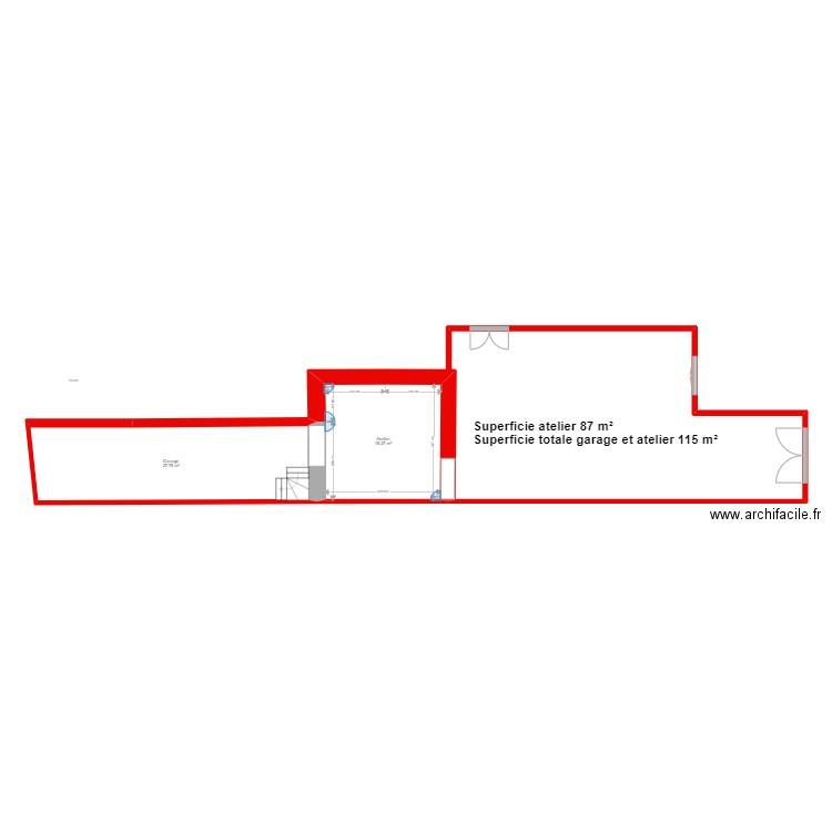 Rez-de-chaussée Garage et atelier. Plan de 2 pièces et 46 m2