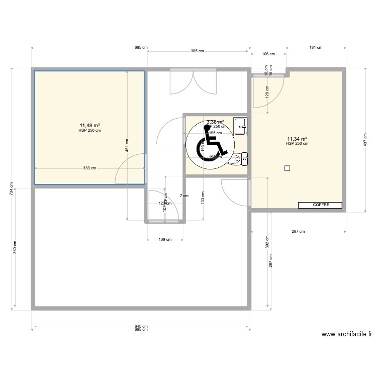 Plan modificatif ELSAN URO V2,1. Plan de 3 pièces et 26 m2