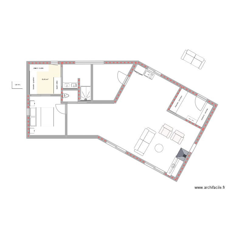 07200. Plan de 1 pièce et 6 m2