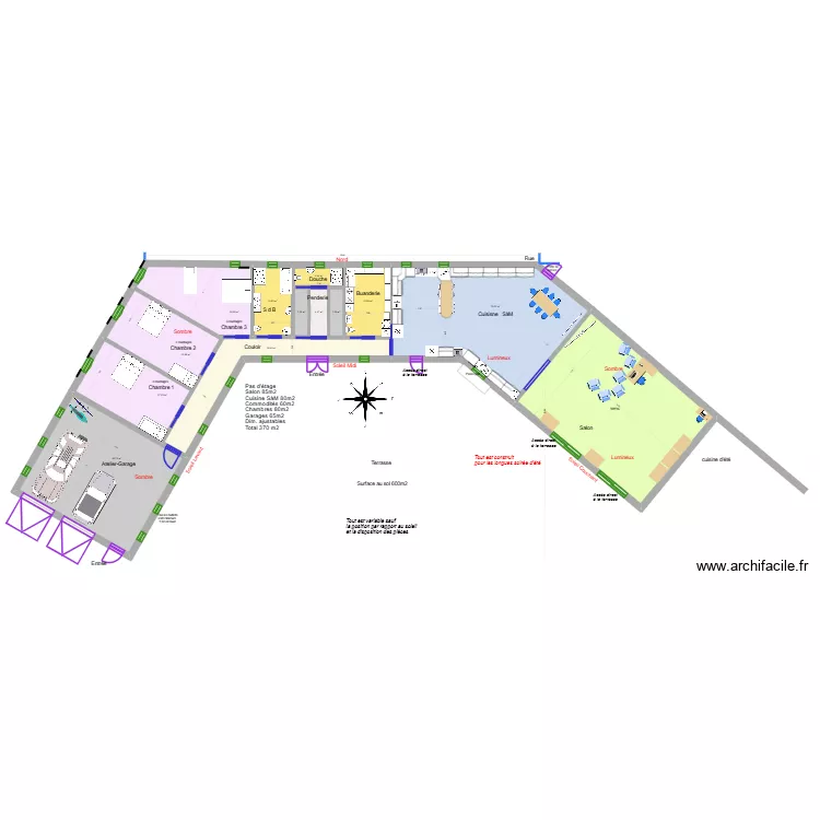 Maison soleil 203. Plan de 13 pièces et 375 m² Maison soleil 203. Plan de 13 pièces et 375 m²