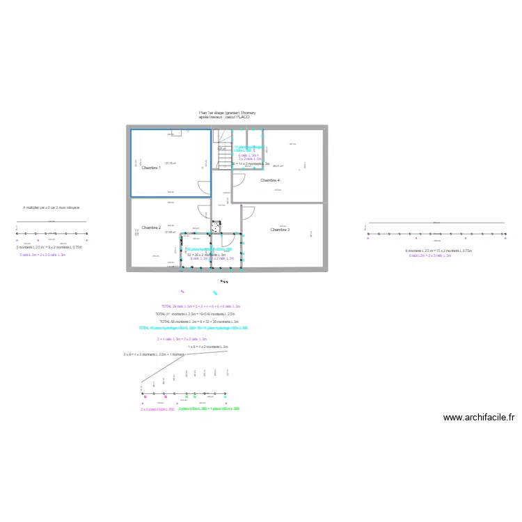 calcul placo grenier maison Thomery. Plan de 