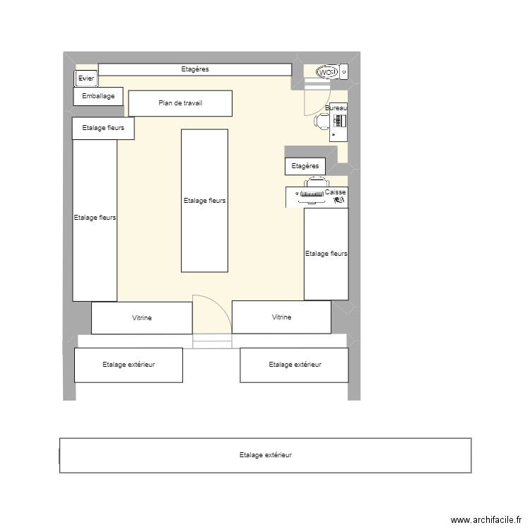 FLEURISTE. Plan de 2 pièces et 21 m2