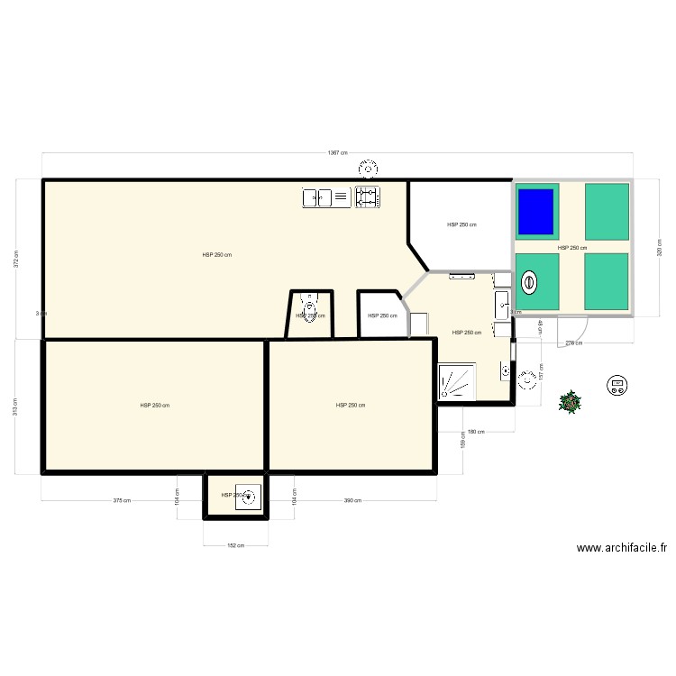 greg1. Plan de 9 pièces et 78 m2