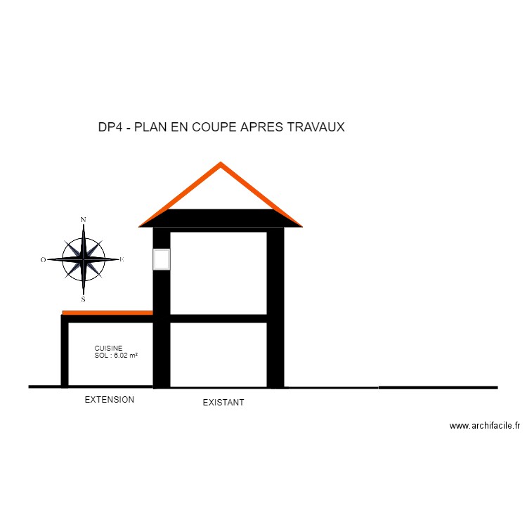 plan de coupe  aprés travaux . Plan de 0 pièce et 0 m2