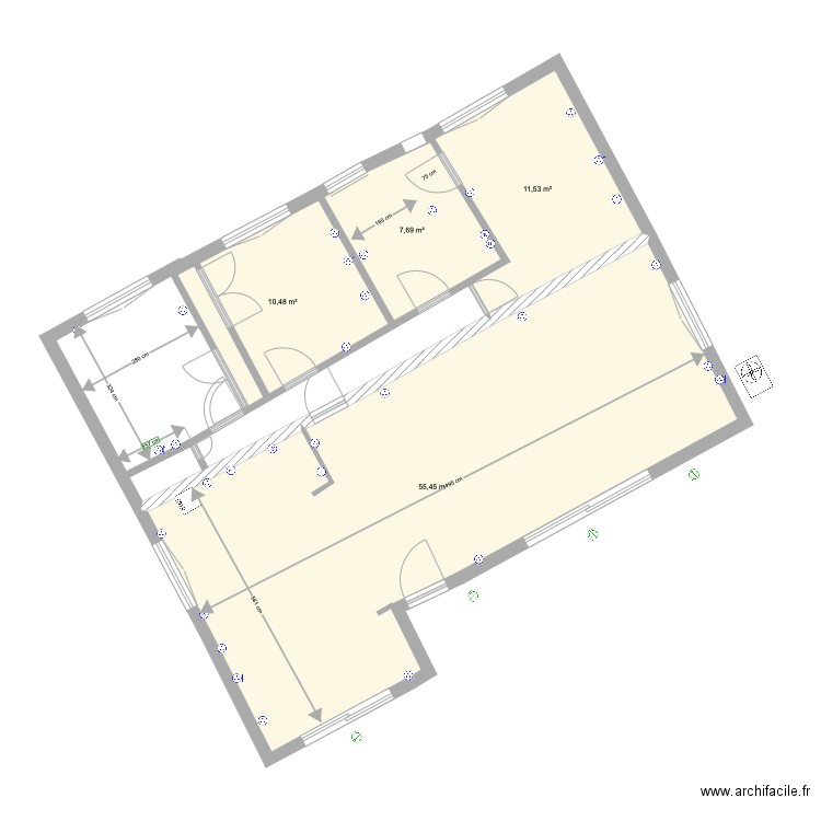 Abatilles travaux cloisons . Plan de 4 pièces et 85 m2