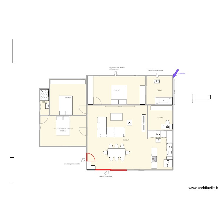 nouveau avec mur cassé. Plan de 0 pièce et 0 m2