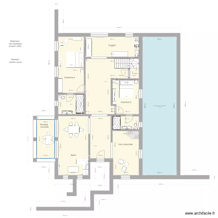Essaouira 1er &eacute;tage r&eacute;am&eacute;nag&eacute; avec extension. Plan de 