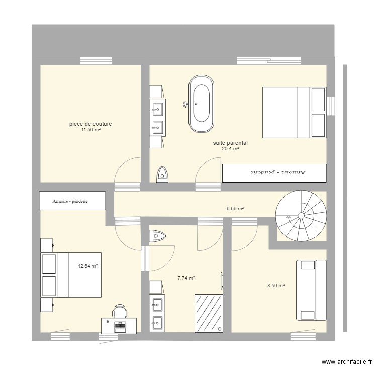 maison 1er etage apres version 2 stoumont esc tournant. Plan de 6 pièces et 67 m2