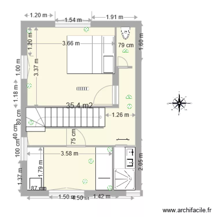 VA COTE premier escalier actuel . Plan de 