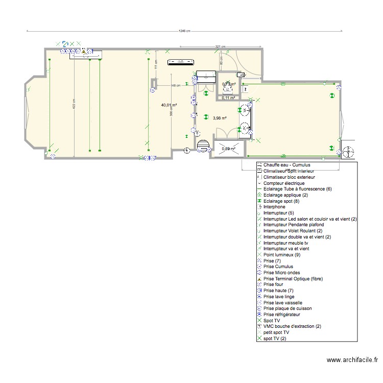 Luxury Apartment 4 Personnes final plan électrique. Plan de 6 pièces et 46 m2