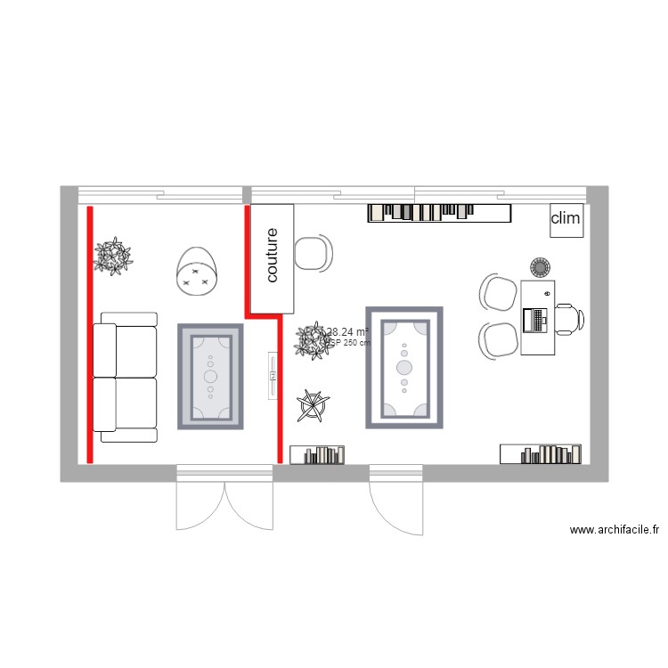 mezzanine etage 2. Plan de 1 pièce et 28 m2