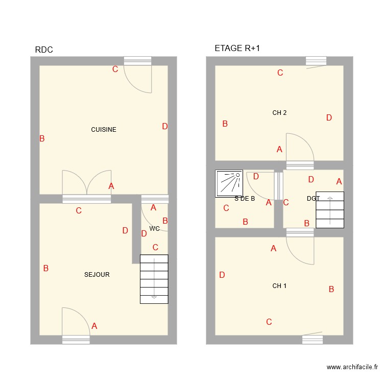 DEMAISON. Plan de 7 pièces et 53 m2