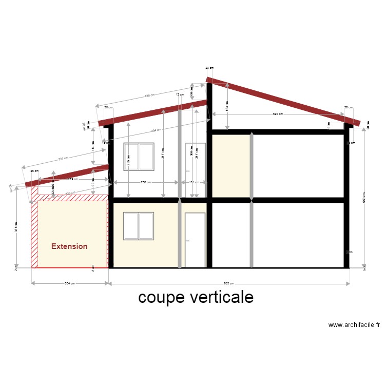 Coupe 3 new. Plan de 7 pièces et 42 m2