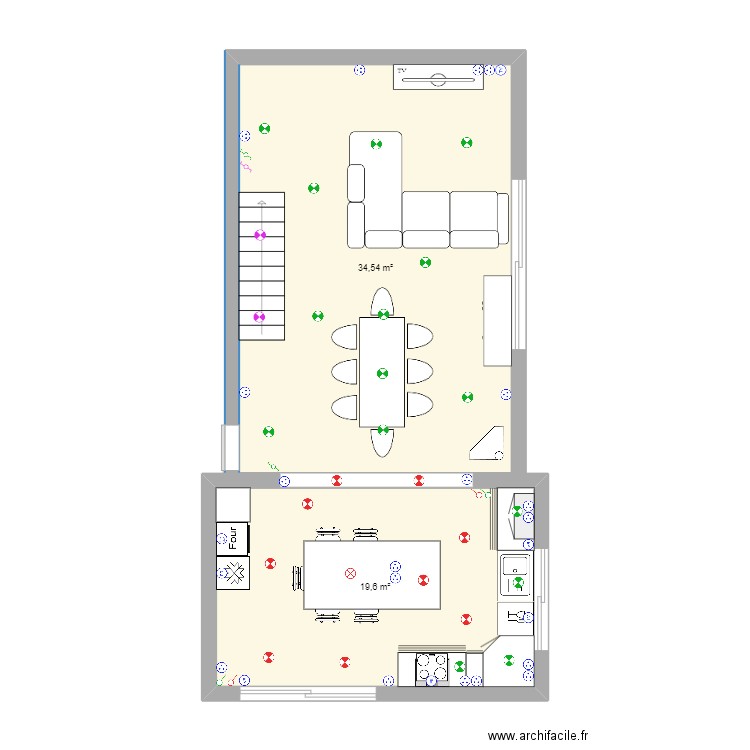 cuisine rdc. Plan de 2 pièces et 54 m2