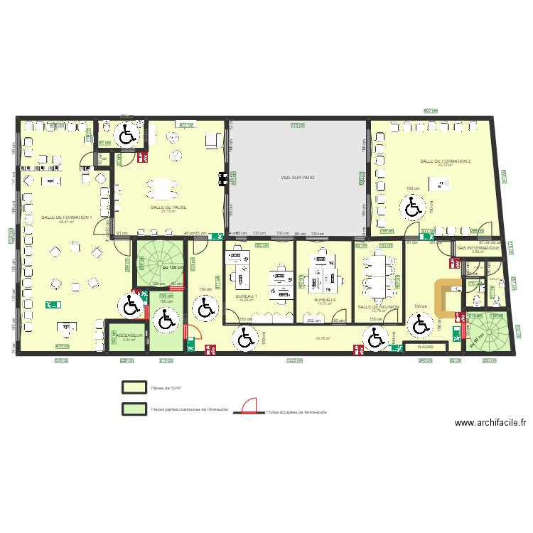 espace rotation INSTITUT FRANCAIS D HYPNOSE APRES TRAVAUX. Plan de 21 pièces et 332 m2