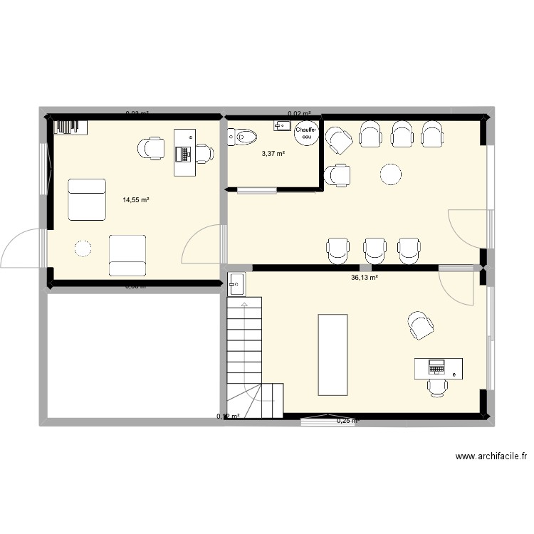 Cabinet. Plan de 8 pièces et 55 m2