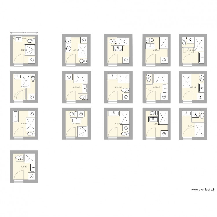 salle de bain 4m2. Plan de 0 pièce et 0 m2