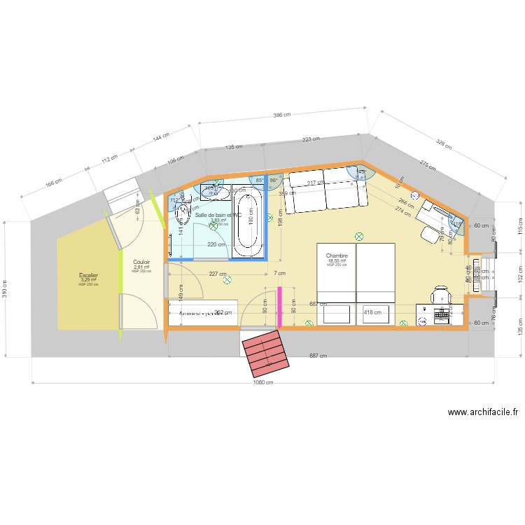 MarSylTour4étageMeublé. Plan de 4 pièces et 28 m2